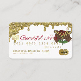 Nail Technician Drickning Guld Glitter Kredit Stil Visitkort