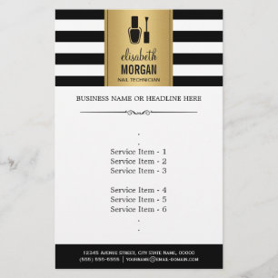 NAIL TECHNICIAN Elegant Guld Black White Rand Flygblad