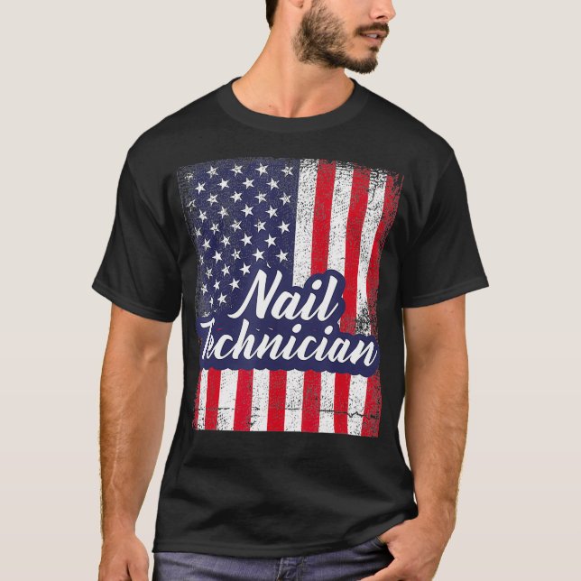 Nail Technician Flagga USA Verktyg Nagel Tech Arti T Shirt (Framsida)