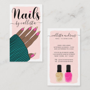 Nail Technician Girly Rosa Guld Hand Illustration Visitkort
