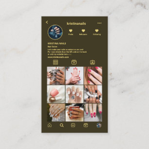 Nail Technician Instagram Photo Collage Mörk grönt Visitkort