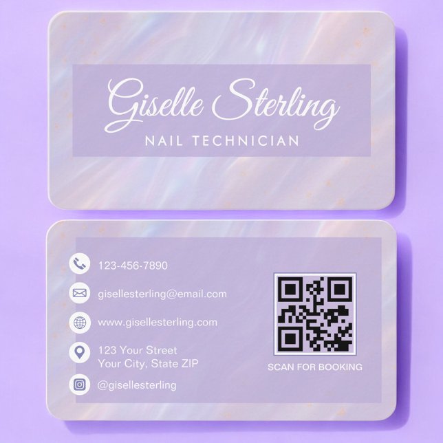 Nail Technician Iridescent QR Code Professional Visitkort (Skapare uppladdad)
