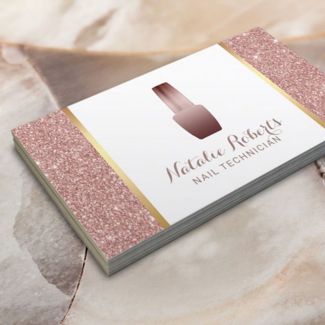 Nail Technician Makeup Artist Ro Guld Glitter Visitkort (Skapare uppladdad)
