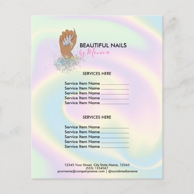 Nail Technician Mani Salon Holograph Girly Modern Flygblad (Framsidan)