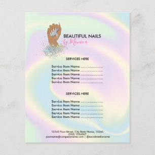 Nail Technician Mani Salon Holograph Girly Modern Flygblad