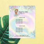 Nail Technician Mani Salon Holograph Girly Modern Flygblad<br><div class="desc">Polska upp ditt nagel-företag med den här moderna och trendig prisa listan för din skönhetssalon. Holografisk bakgrund tillsammans med nagel</div>