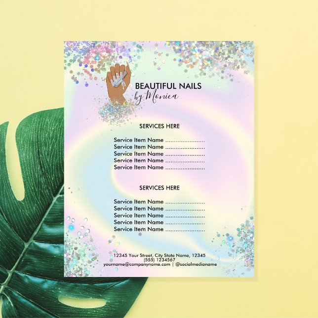 Nail Technician Mani Salon Holograph Girly Modern Flygblad (Skapare uppladdad)
