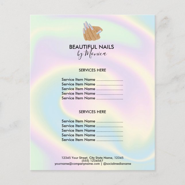 Nail Technician Mani Salon Holograph Girly Modern Flygblad (Framsidan)