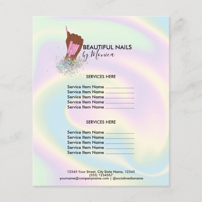 Nail Technician Mani Salon Holograph Girly Modern Flygblad (Framsidan)