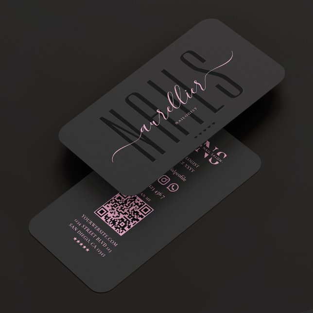 Nail Technician Manicurist Aesthetic Pink Black Visitkort (Nail Technician Manicurist Aesthetic Pink Black Business Card
)