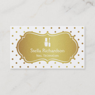 Nail Technician Manicurist - Chic White Guld Dots Visitkort
