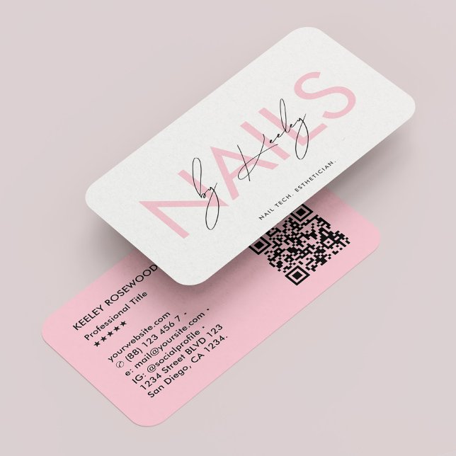 Nail Technician Manicurist Pastel Rosa White Visitkort (Nail Technician Manicurist Pastel Pink White Business Card
)