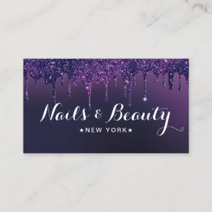 Nail Technician Modern Lila Glitter Drives Visitkort