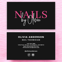 Nail Technician Modern Typography Shock rosa Visitkort
