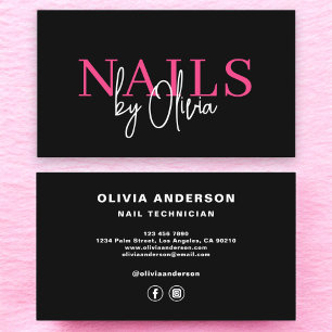 Nail Technician Modern Typography Shock rosa Visitkort