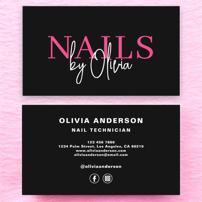 Nail Technician Modern Typography Shock rosa Visitkort (Skapare uppladdad)