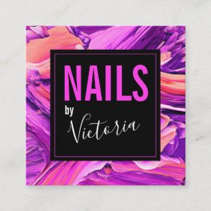 Nail Technician Neon Rosa Modern Abstrakt Salon Fyrkantigt Visitkort
