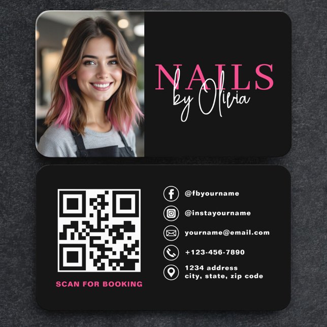Nail Technician Photo QR Code Modern Visitkort (Skapare uppladdad)