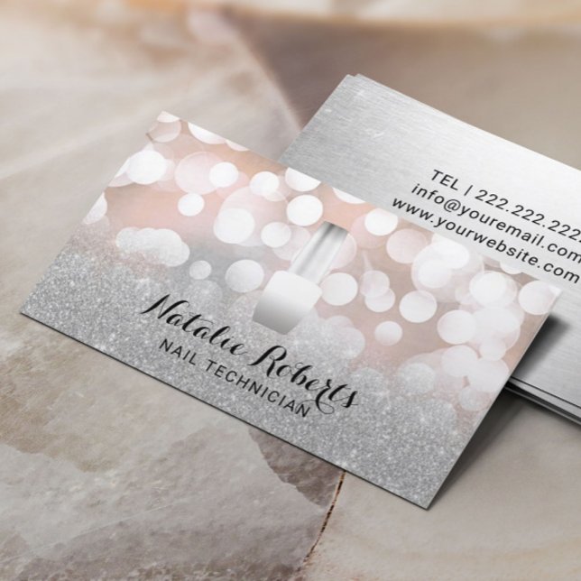 Nail Technician polska Manicurist Silver Salon Visitkort (Skapare uppladdad)