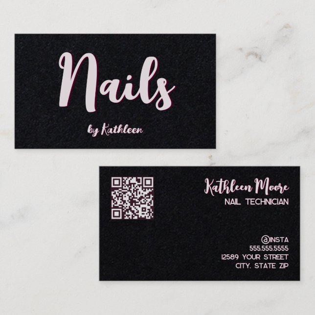 Nail Technician Premium QR-länk till Chatta Visitkort (Fram/baksida)