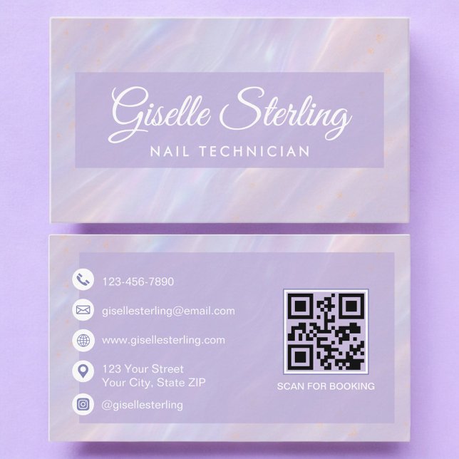 Nail Technician QR Code Iridescent Opal Visitkort (Skapare uppladdad)