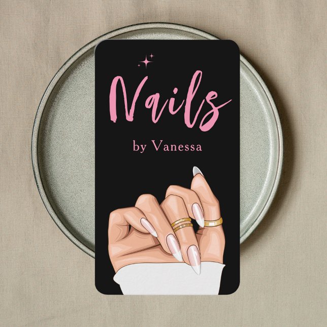 Nail Technician Qr Code Nagel Art Salon Black Rosa Visitkort (Skapare uppladdad)