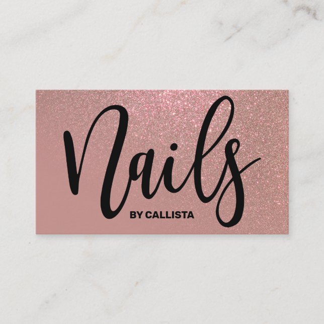 Nail Technician Ro Guld Rosa Glitter Typografi Visitkort (Framsida)