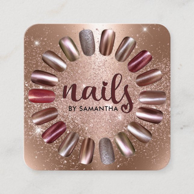 Nail Technician Ro Guld Sparkly Fyrkantigt Visitkort (Framsida)