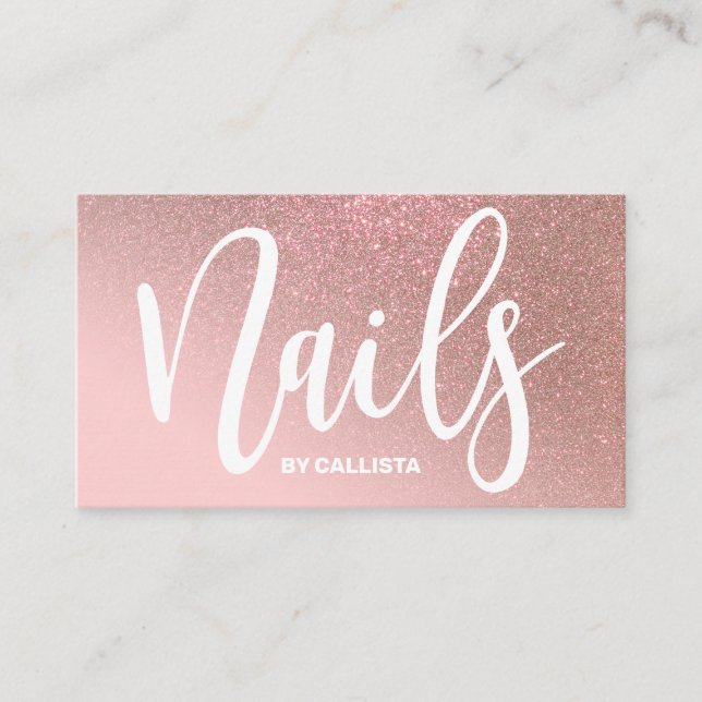 Nail Technician Rosa ros Guld Glitter Typography Visitkort (Framsida)