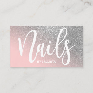 Nail Technician Rosa Silver Glitter Typografi Visitkort