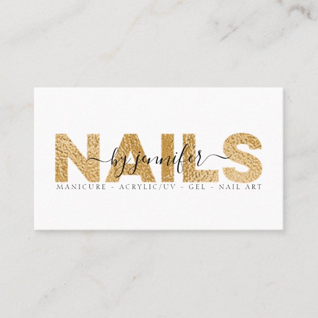 Nail Technician Salon Guld Metallic Elegant Visitkort (Framsida)