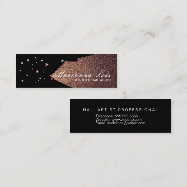 Nail Technician Salon Guld polska Stars Bronze Mini Visitkort (Fram/baksida)