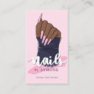 Nail Technician Salon Trendig Logotyp Rosa Navy Visitkort