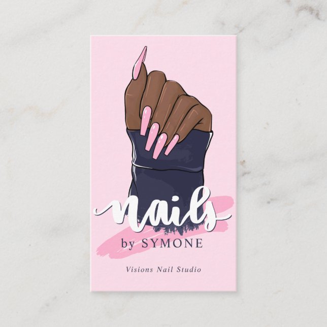 Nail Technician Salon Trendig Logotyp  Rosa Navy  Visitkort (Framsida)