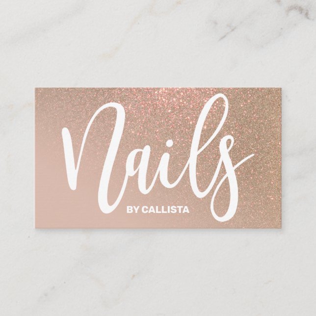 Nail Technician Taupe Guld Glitter Typography Visitkort (Framsida)