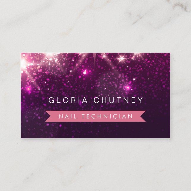 Nail Technician - Trendig Rosa Glitter Visitkort (Framsida)
