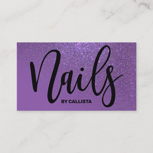 Nail Technician Violet Lila Glitter Typography Visitkort (Framsida)