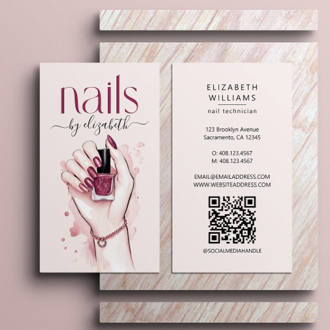 Nail Technician Watercolor QR-kod Visitkort (Skapare uppladdad)