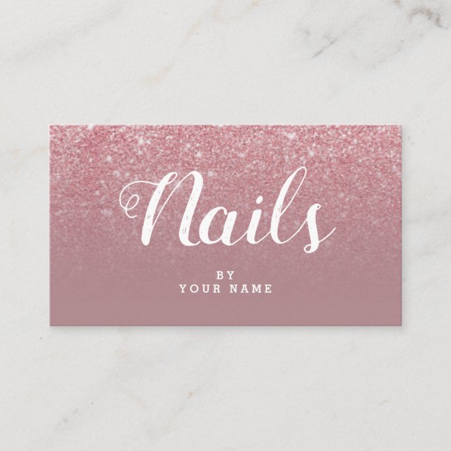 NailArtist elegant DustyRose glittervisitkort Visitkort (Framsida)