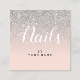 NailArtist eleganta PinkSilver kvadrerar Fyrkantigt Visitkort