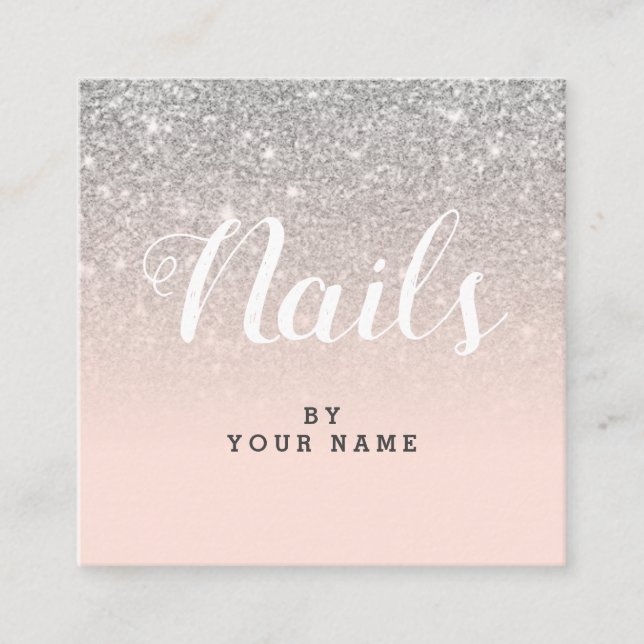 NailArtist eleganta PinkSilver kvadrerar Fyrkantigt Visitkort (Framsida)