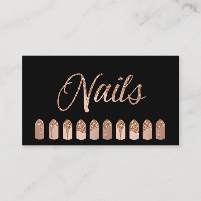 Nails Artist Dripping Rosegold Glitter Visitkort (Framsida)