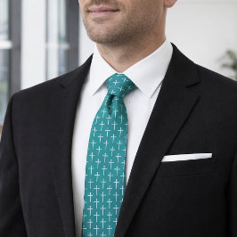 Nails Cross Teal Blue Christian Neck Tie for Men Slips