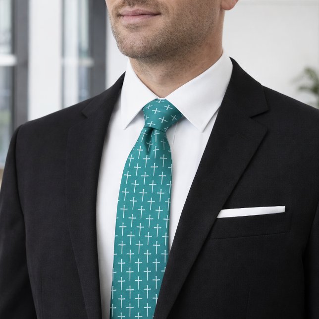 Nails Cross Teal Blue Christian Neck Tie for Men Slips (Skapare uppladdad)