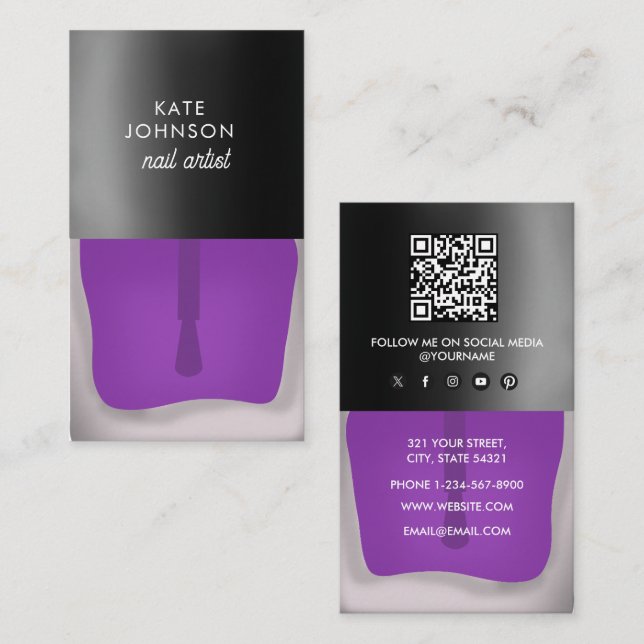 Nails Manicure Pedicure Beauty Nail Artist QR Code Visitkort (Fram/baksida)