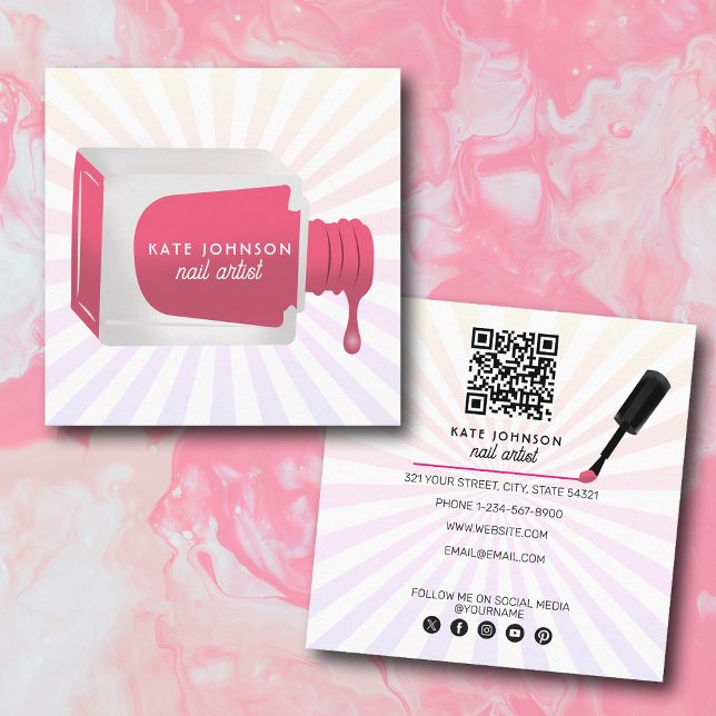 Nails Manicure Pedicure Beauty Nail Artist Retro Fyrkantigt Visitkort (Nails Manicure Pedicure Beauty Nail Artist Retro Square Business Card)