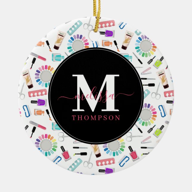 Nails Manicure Pedicure Beauty Salon Monogram Julgransprydnad Keramik (Framsidan)