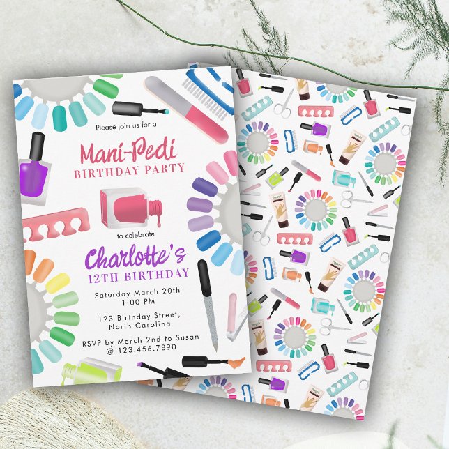 Nails Manicure Pedicure Mani Pedi Girls Birthday Inbjudningar (Nails Manicure Pedicure Mani Pedi Girls Birthday Invitation)