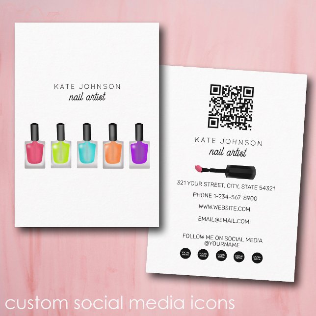 Nails Manikyr Pedikyr Skönhet Nagelkonst Modern Visitkort (Nails Manicure Pedicure Beauty Nail Artist Modern Business Card)