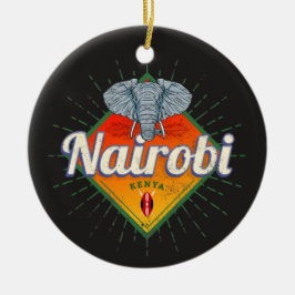 Nairobi Capital Kenya Elephant Vintage Afrika  Julgransprydnad Keramik